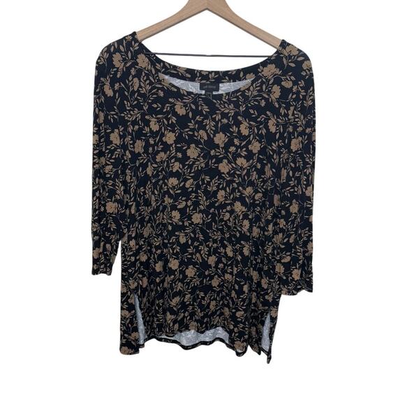 J. JILL WEAREVER COLLECTION Women's Size L Printed Floral Tunic Top Black Brown - Picture 1 of 14